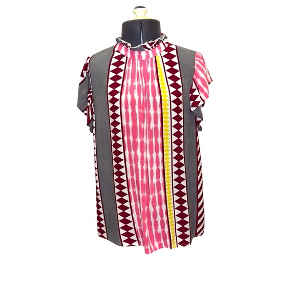 THML Boho Geometric Flutter Sleeve Top Size S - Picture 6 of 11